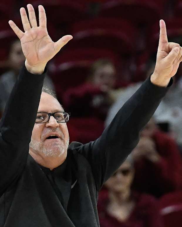Razorbacks coach Mike Neighbors during game against Georgia